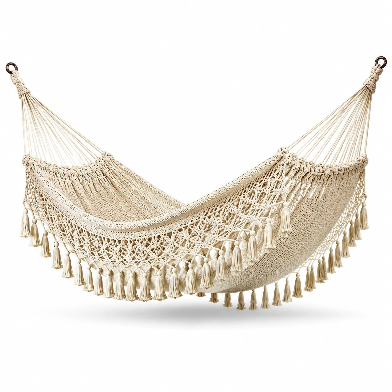 Amaca in cotone crema con frange decorative 200x150 cm