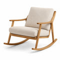 Sedia a dondolo in legno con cuscino in tessuto beige