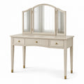 Tavolo da Toeletta con Specchio Trifacciale in Legno Massello Beige