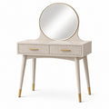 Tavolino da Toeletta con Specchio Rotondo e Cassetti in Legno MDF Beige