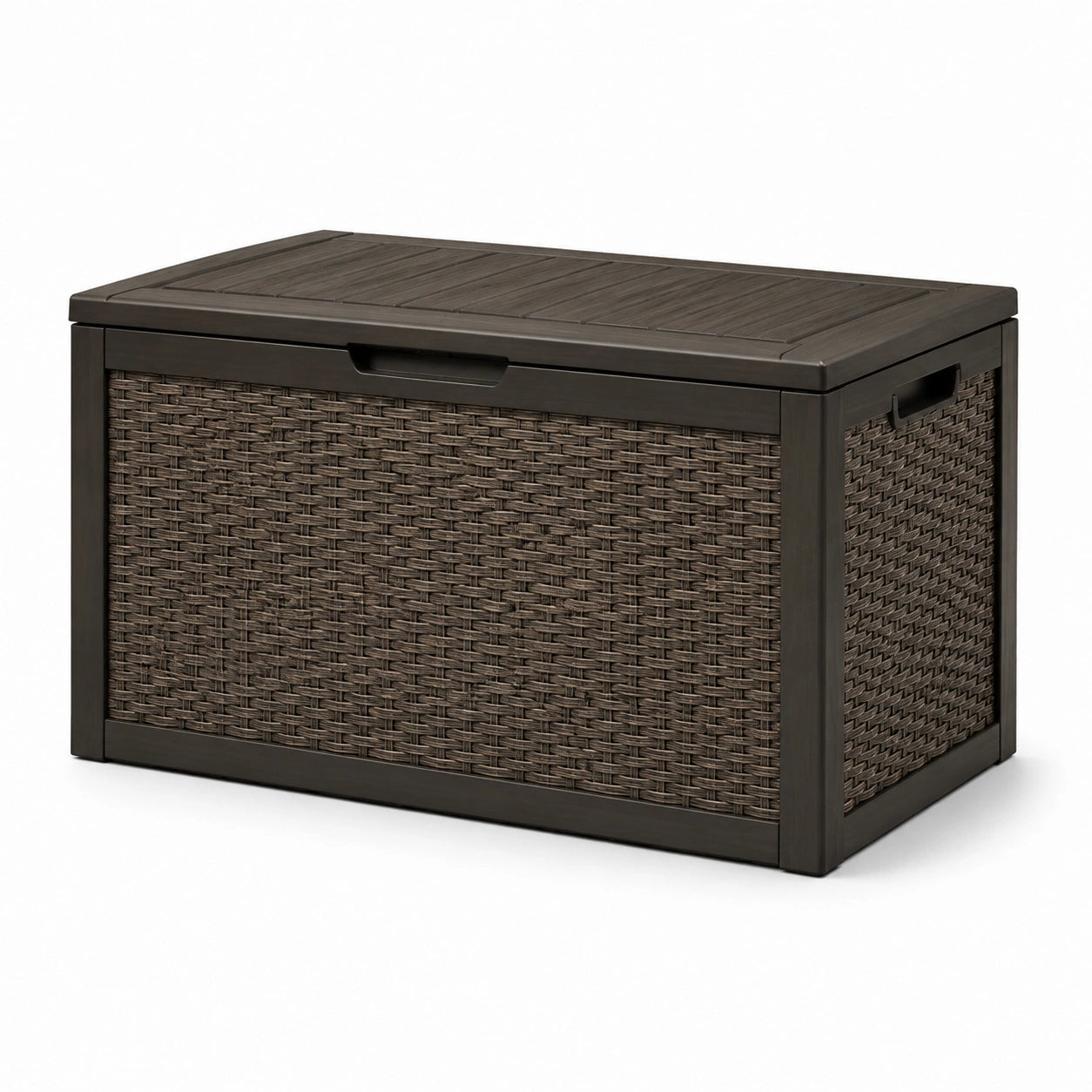 Baule da giardino in resina intrecciata marrone 120x60x55 cm