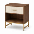 Comodino in legno MDF con cassetto e ripiano aperto, marrone e beige