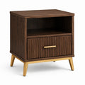 Comodino in legno con cassetto e gambe in metallo