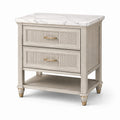 Comodino in legno con ripiano in marmo bianco