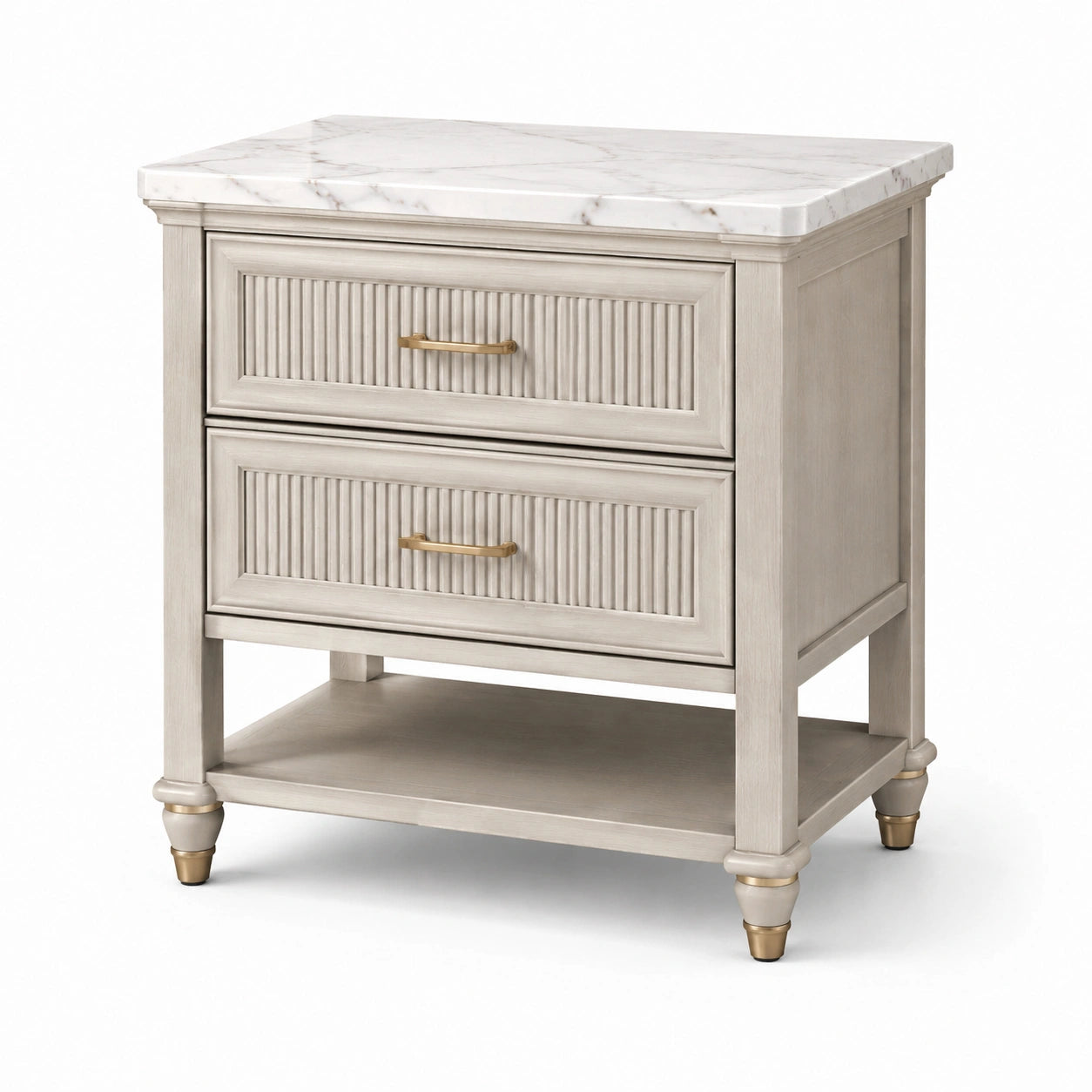 Comodino in legno con ripiano in marmo bianco