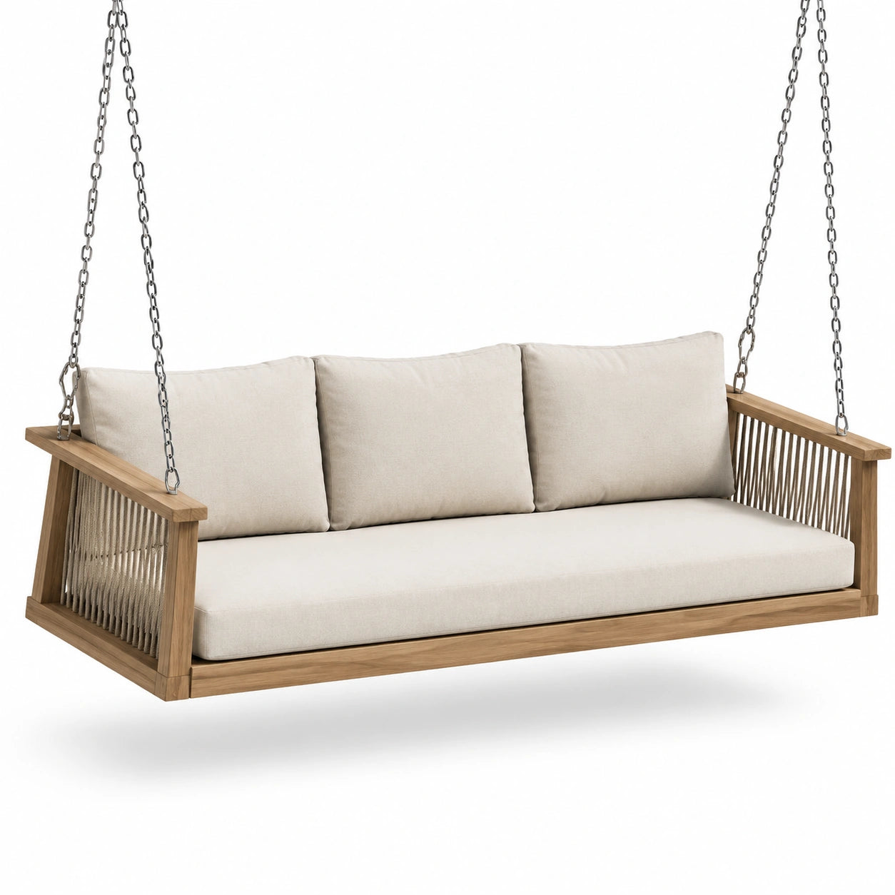 Dondolo da Veranda in Legno Massello con Cuscini Beige
