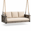 Dondolo in legno e corde con cuscini beige, 200x90x60 cm