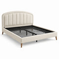 Letto matrimoniale in tessuto beige con testiera imbottita 200x160 cm