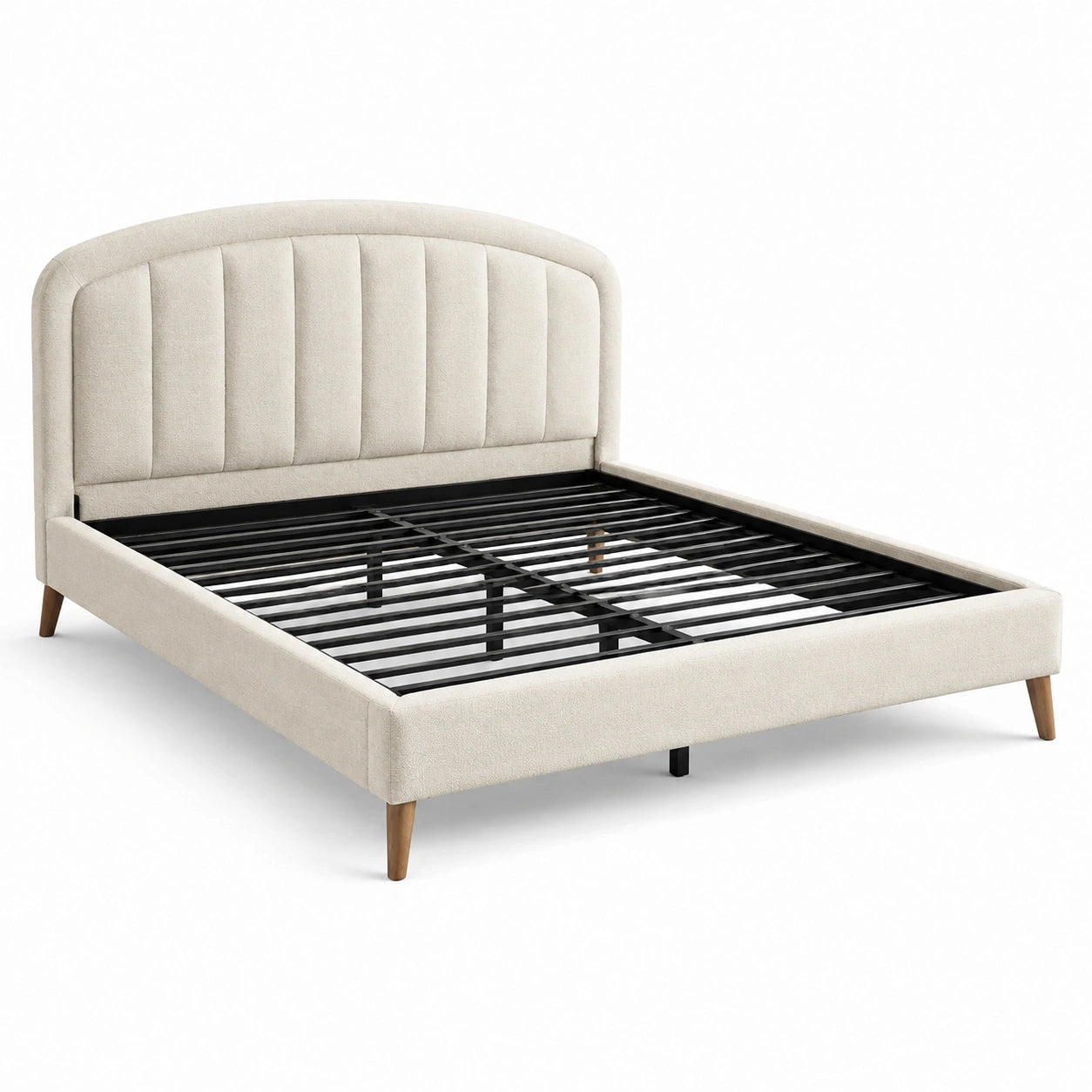 Letto matrimoniale in tessuto beige con testiera imbottita 200x160 cm