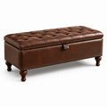 Panca Contenitore in Pelle Marrone con Gambe Tornite