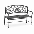Panchina in ferro battuto nero con motivi decorativi 124x51x92 cm