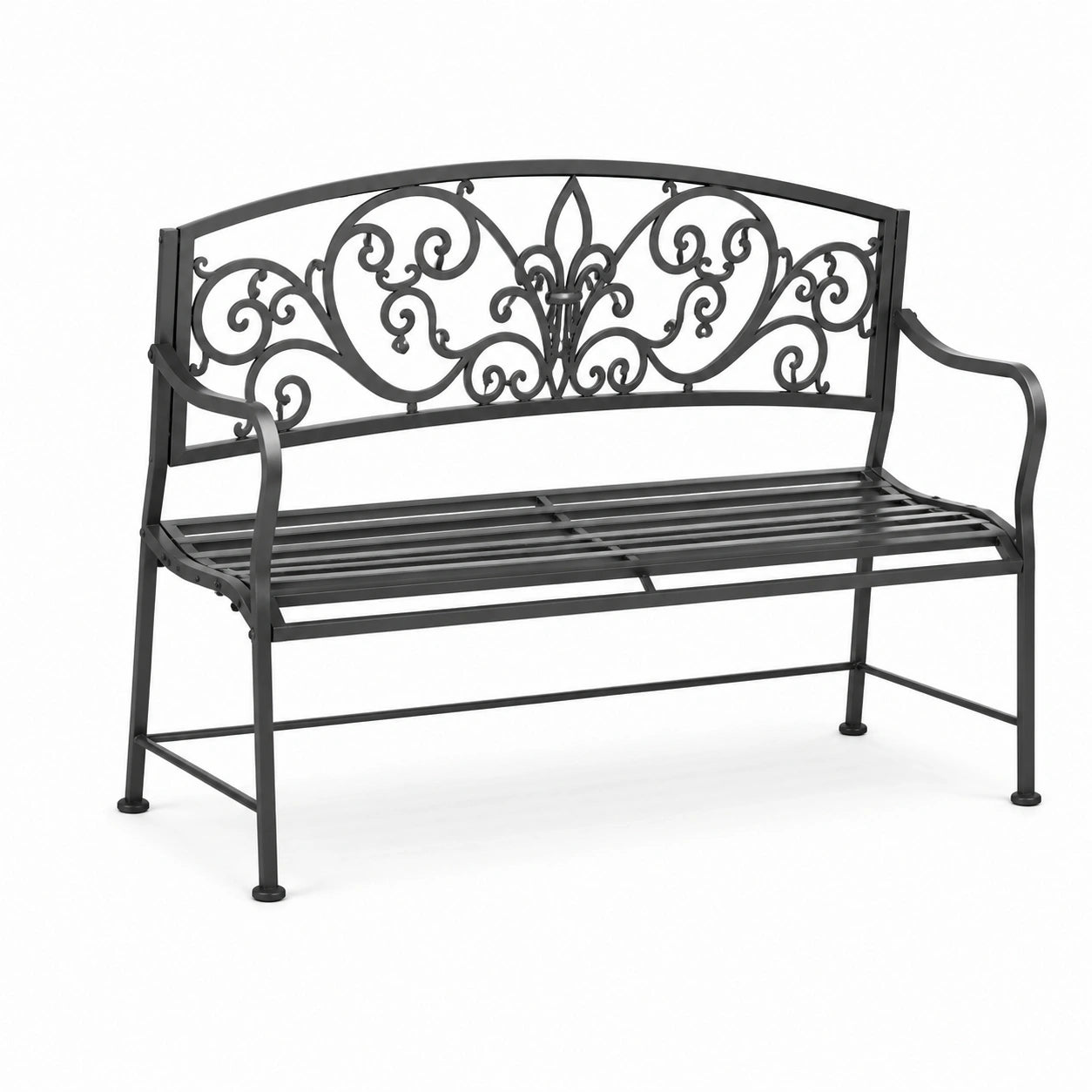 Panchina in ferro battuto nero con motivi decorativi 124x51x92 cm
